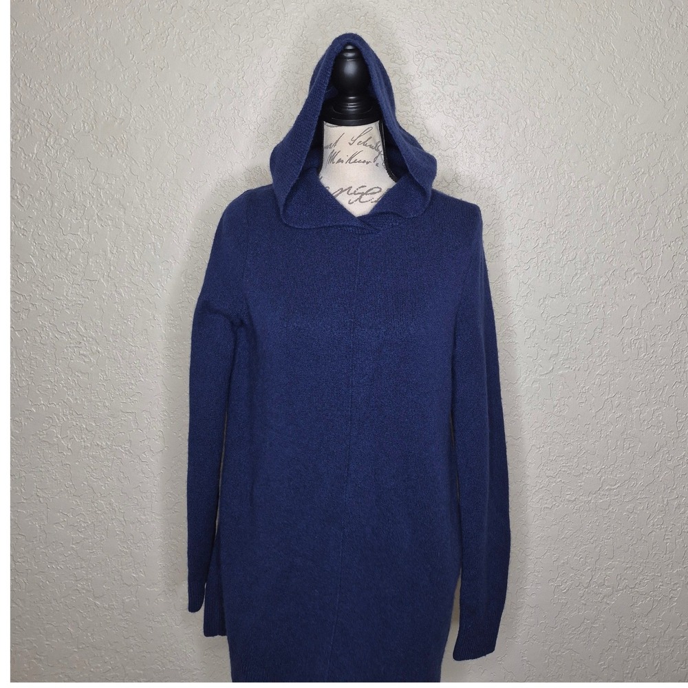 Lands End Navy Blue Wool Alpaca Blend Hooded Tunic Sweater Medium Tall 10-12